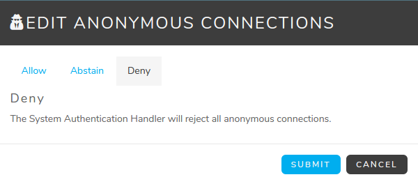 Screenshot of the Deny tab on the Edit Anonymous Connections wizard on the Diffusion Cloud dashboard
