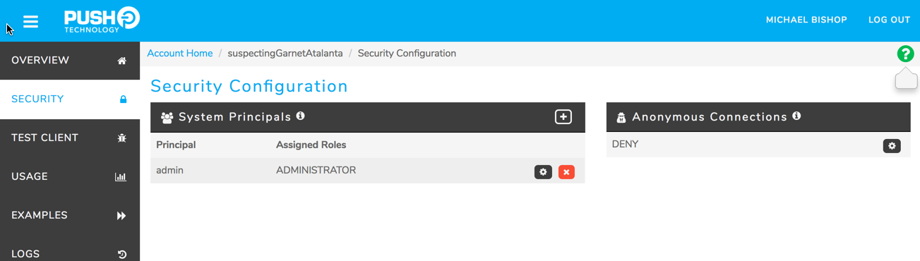 Screenshot of the Security page of the Diffusion Cloud dashboard